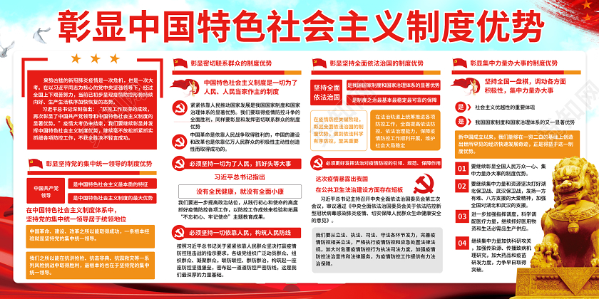 水彩党政党建党课疫情防控彰显中国特色社会主义制度优势展板
