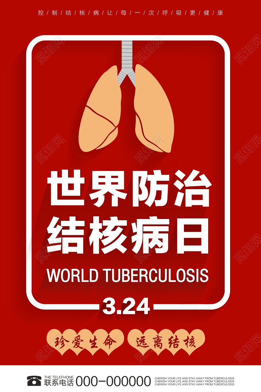 红色简约世界防治结核病日宣传公益广告预防海报