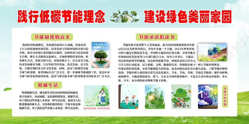 绿色践行低碳节能理念建设绿色美丽家园宣传环保展板
