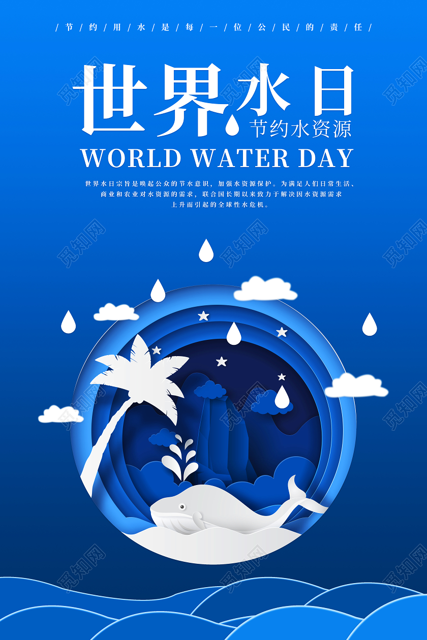 深色海洋世界水日节水公益海报