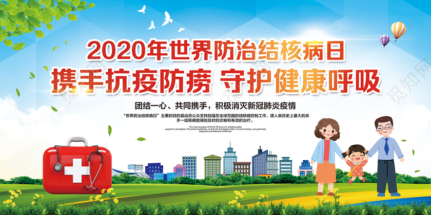 2020年世界防治结核病日携手抗疫防痨守护健康展板