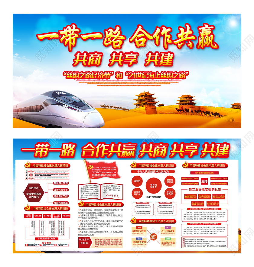 蓝色大气一带一路合作共赢共商共享共建展板