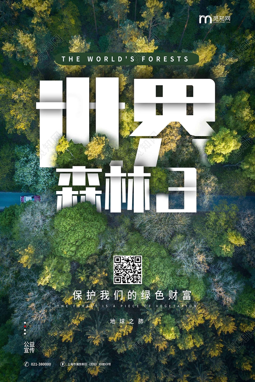 绿色字体创意节日世界森林日321实景海报