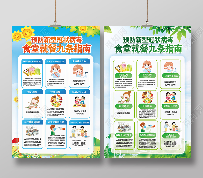 疫情画抗击新冠肺炎疫情学校幼儿园餐厅食堂就餐九条指南宣传栏海报