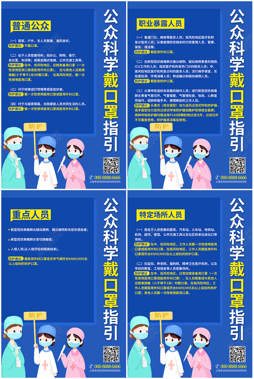2020疫情防控公众科学戴口罩指引海报设计