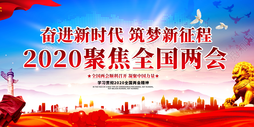 蓝色简约2020聚焦全国两会聚焦两会党建党政展板