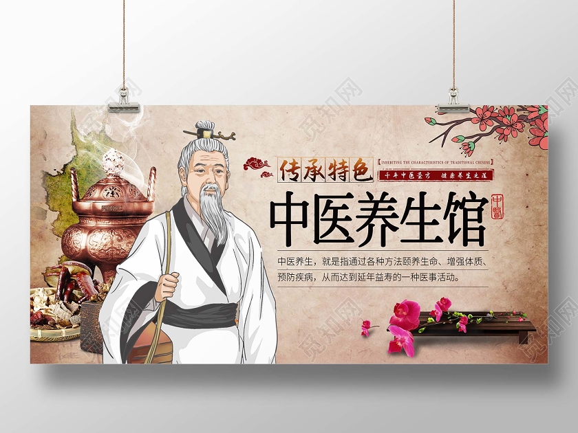 简约大气复古风中医养生馆宣传展板