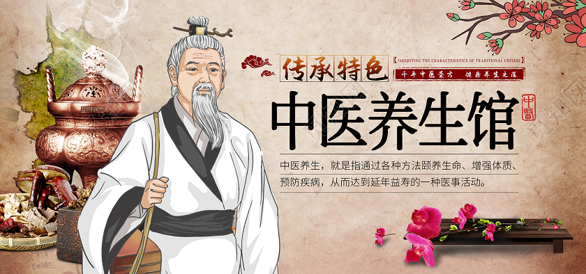 简约大气复古风中医养生馆宣传展板