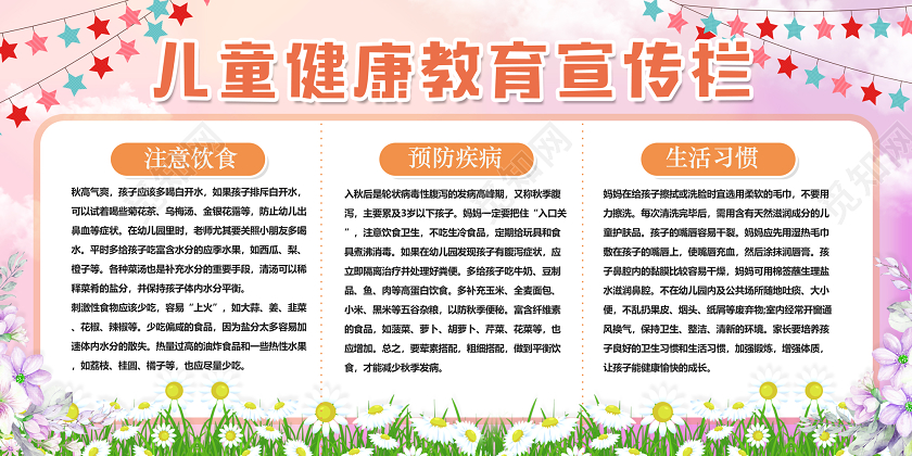卫生健康教育宣传栏粉色卡通儿童健康教育宣传栏健康宣传栏展板