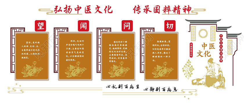 黄色中式边框弘扬中医文化传承国粹精神文化墙中医文化墙