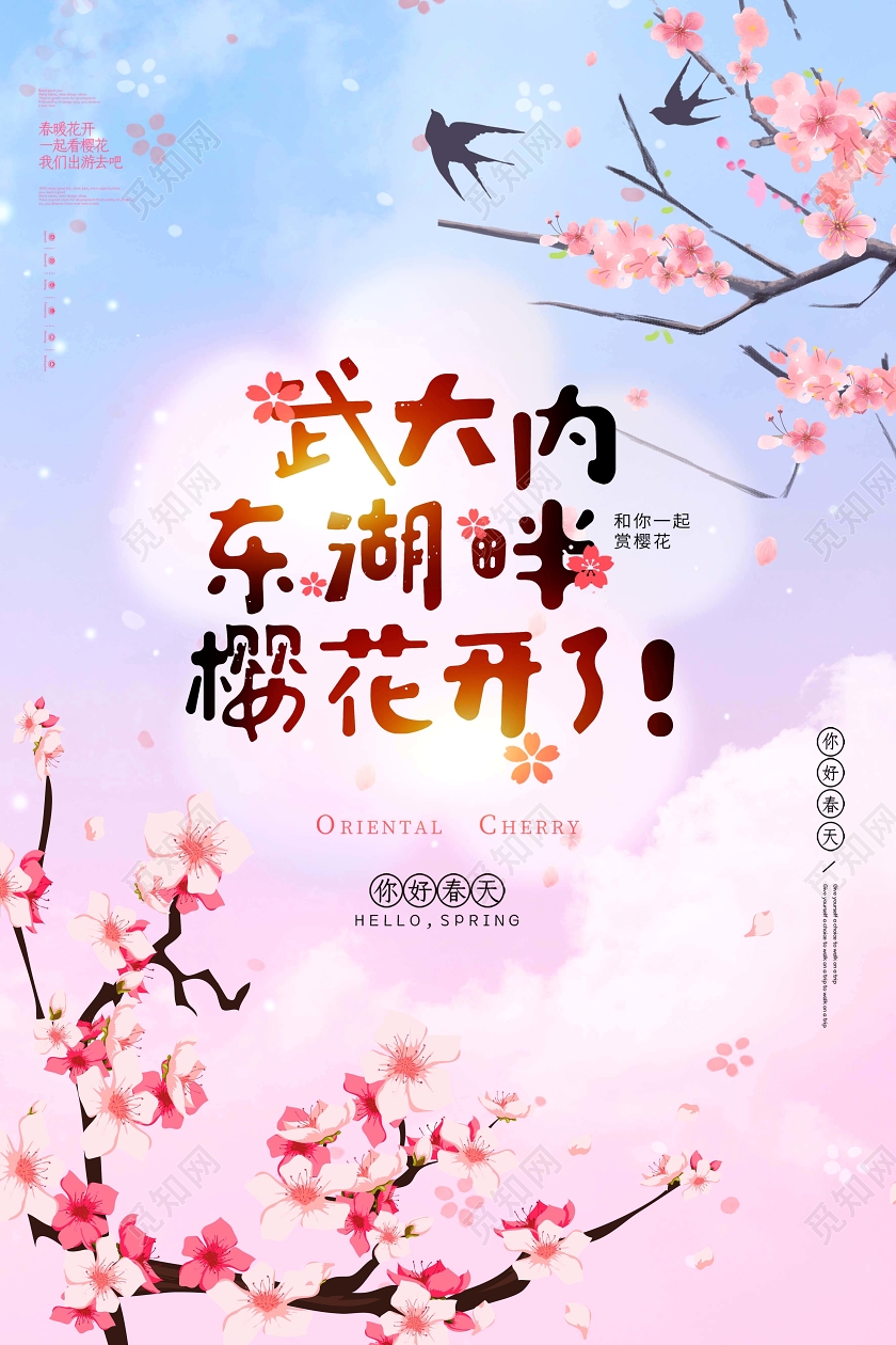 武大内东湖畔樱花开了樱花绽放宣传海报设计