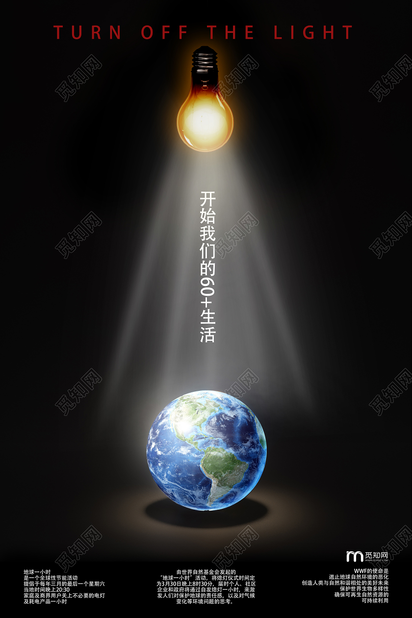 黑色简约开始我们的60生活地球一小时海报
