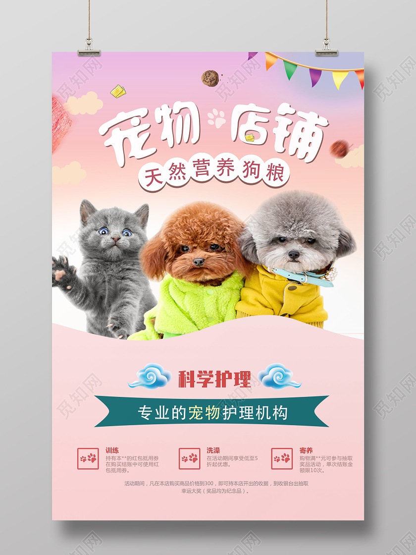 红色简约宠物店铺宠物店猫粮海报