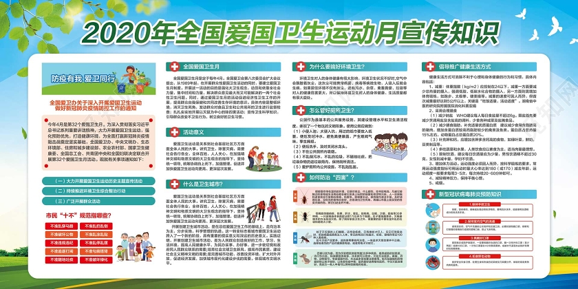 绿色简约2020全国爱国卫生月防疫有我爱卫同行疫情防控展板