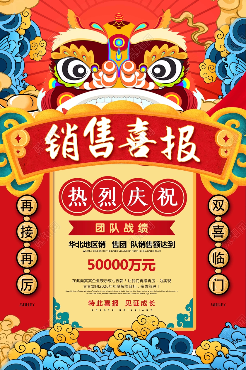 国潮喜报手绘销售喜报业绩喜报奖励海报
