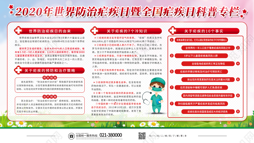 红色简约世界防治疟疾日全国疟疾日科普专栏展板