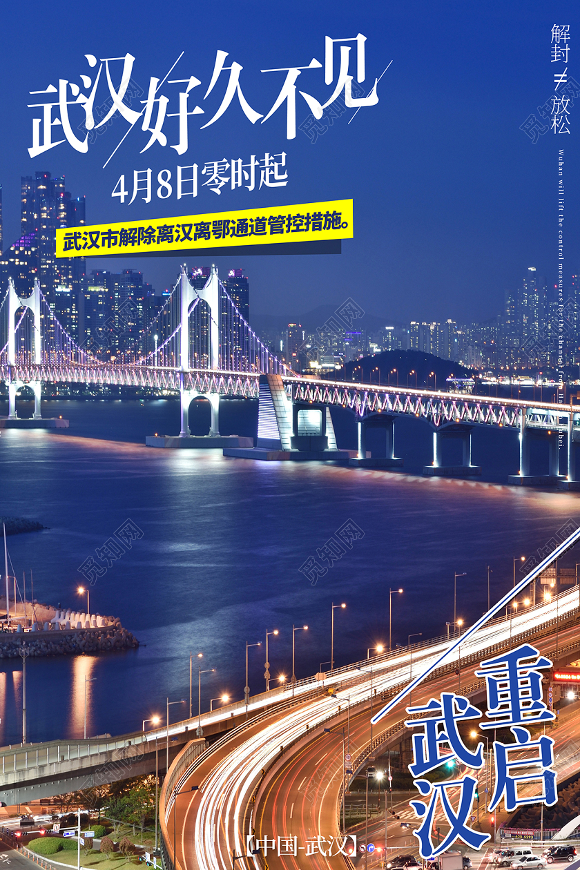 2020武汉重启正式解除离汉离鄂通道管控海报设计