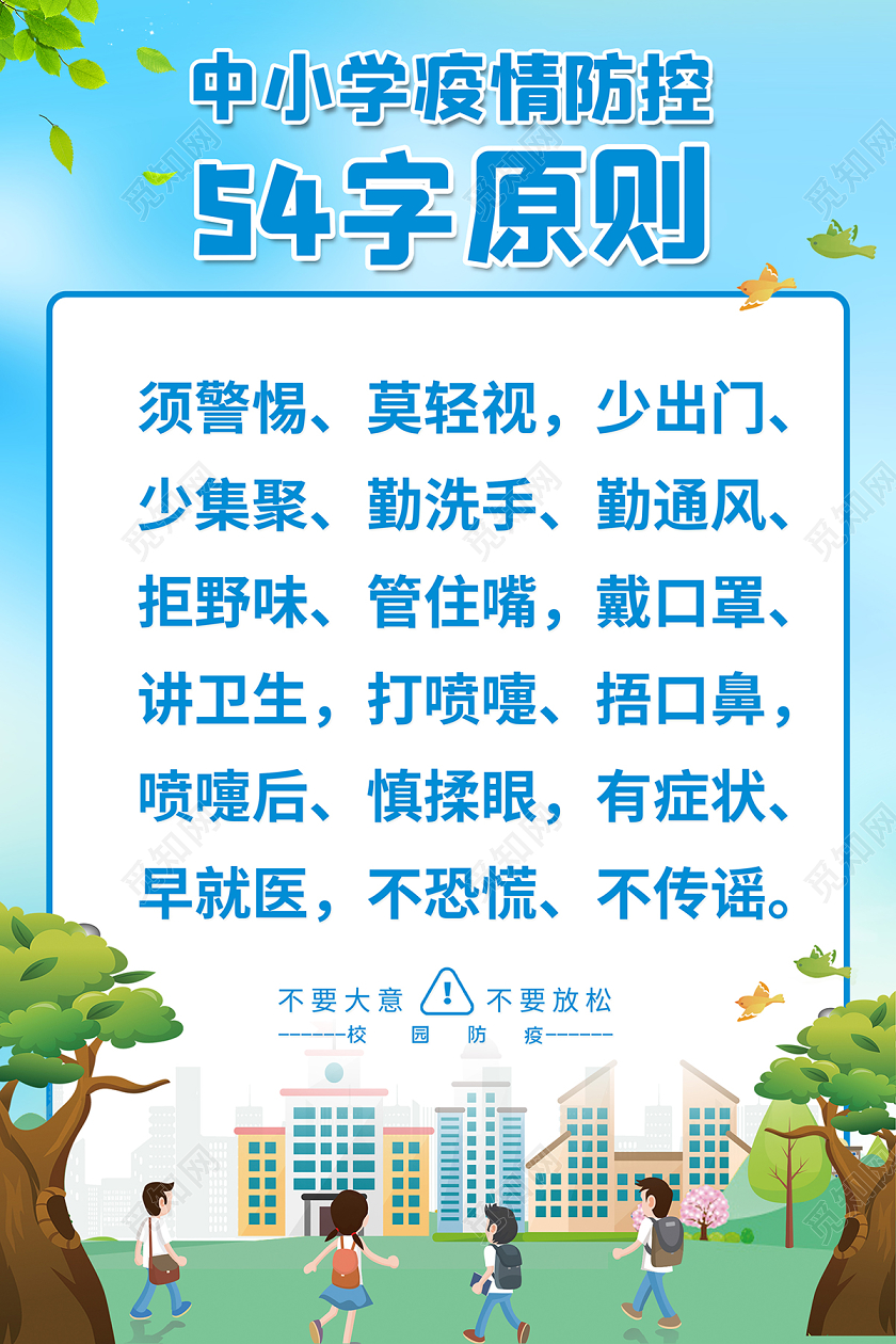 学校开学校园疫情防控2020中小学校校园疫情防控54字原则防控新冠肺炎海报
