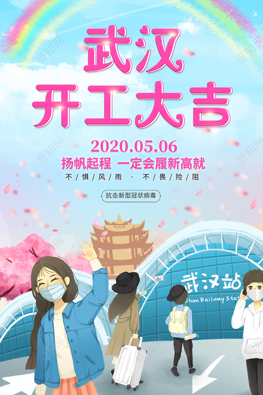 2020武汉开工大吉新冠状病毒防疫防控海报设计