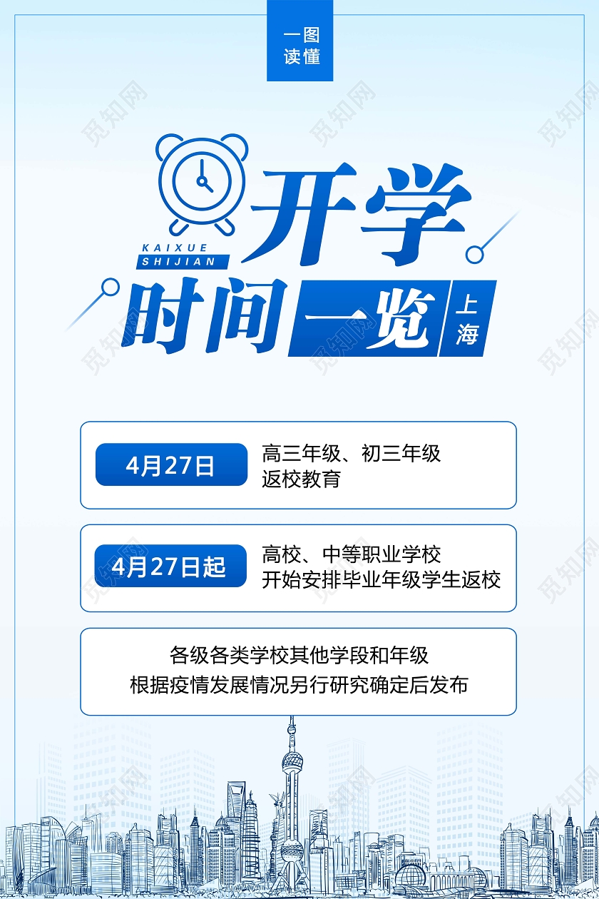简洁学校开学通知各地开学时间开学时间一览上海开校时间海报