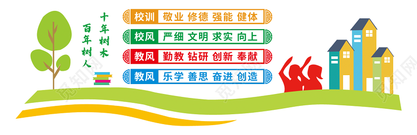 小清新绿色校训校风教风校园文化墙