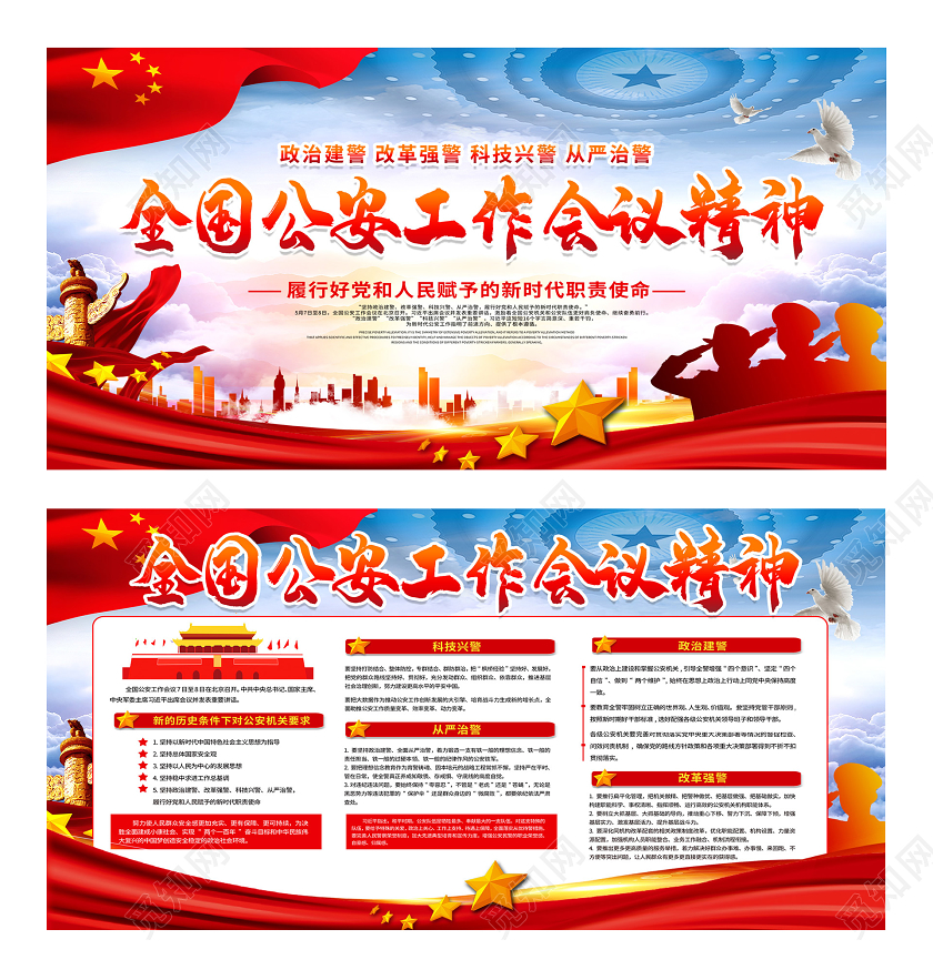 蓝色大气全国公安工作会议精神党建党政党课展板党课党建党政全国公安工作会议精神