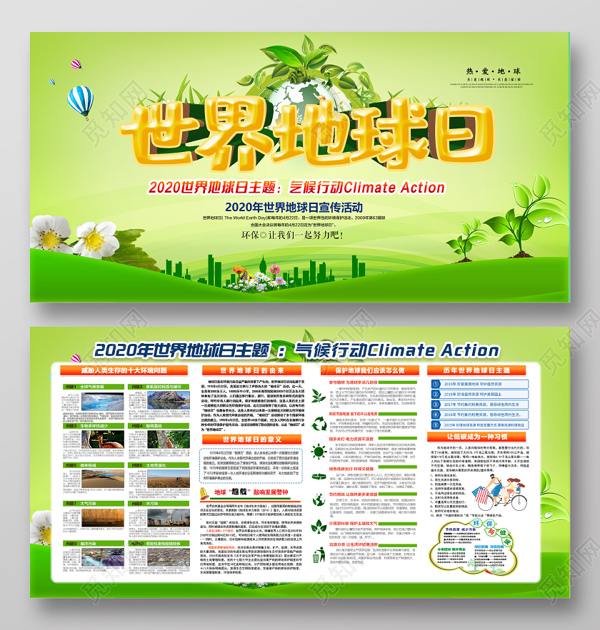 绿色小清新世界地球日主题宣传展板
