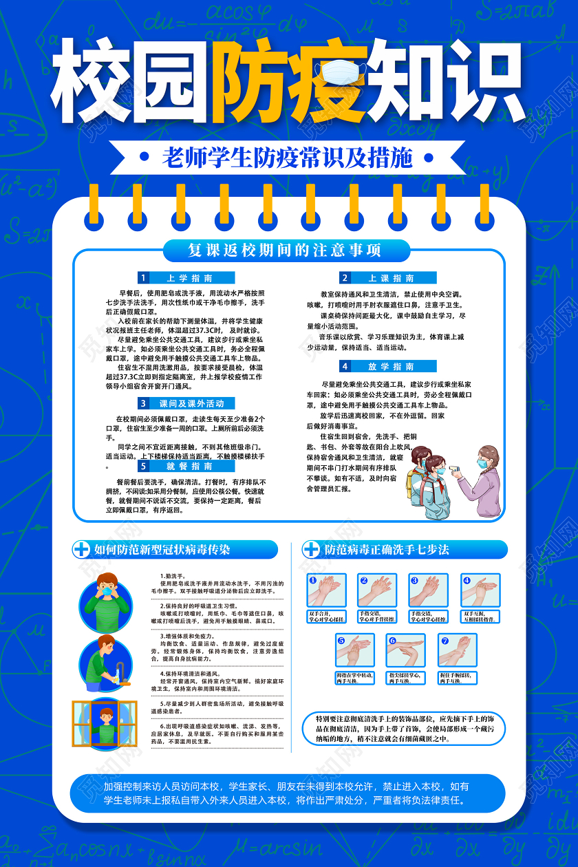 蓝色校园防疫知识老师学生防疫常识及措施宣传海报
