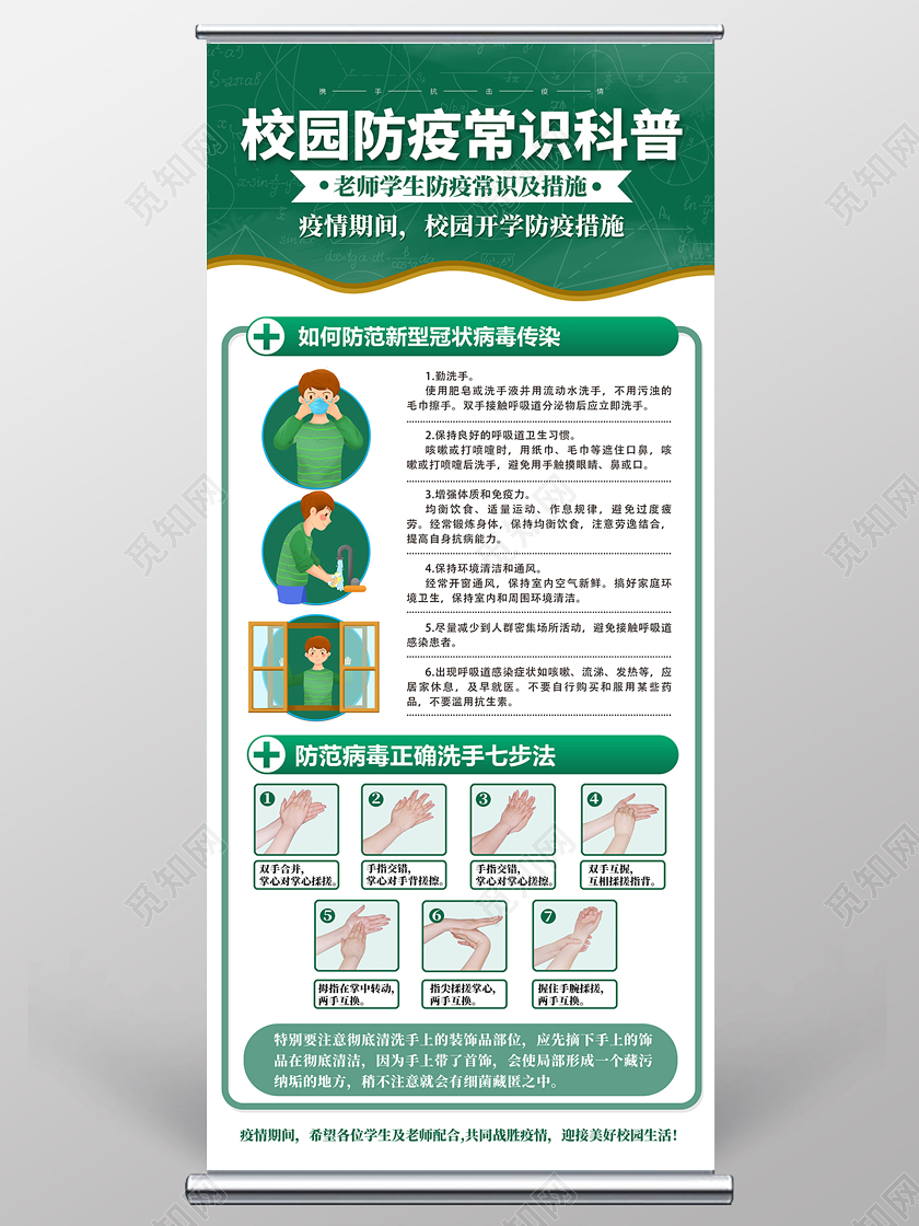 绿色校园防疫常识科普校园防疫宣传展架