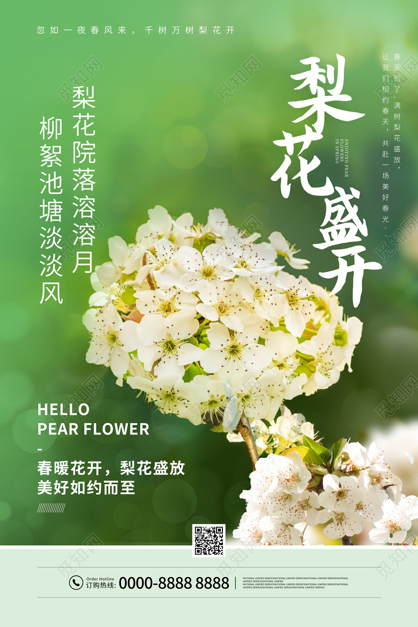 绿色简约唯美春暖花开梨花盛开春季赏花梨花海报