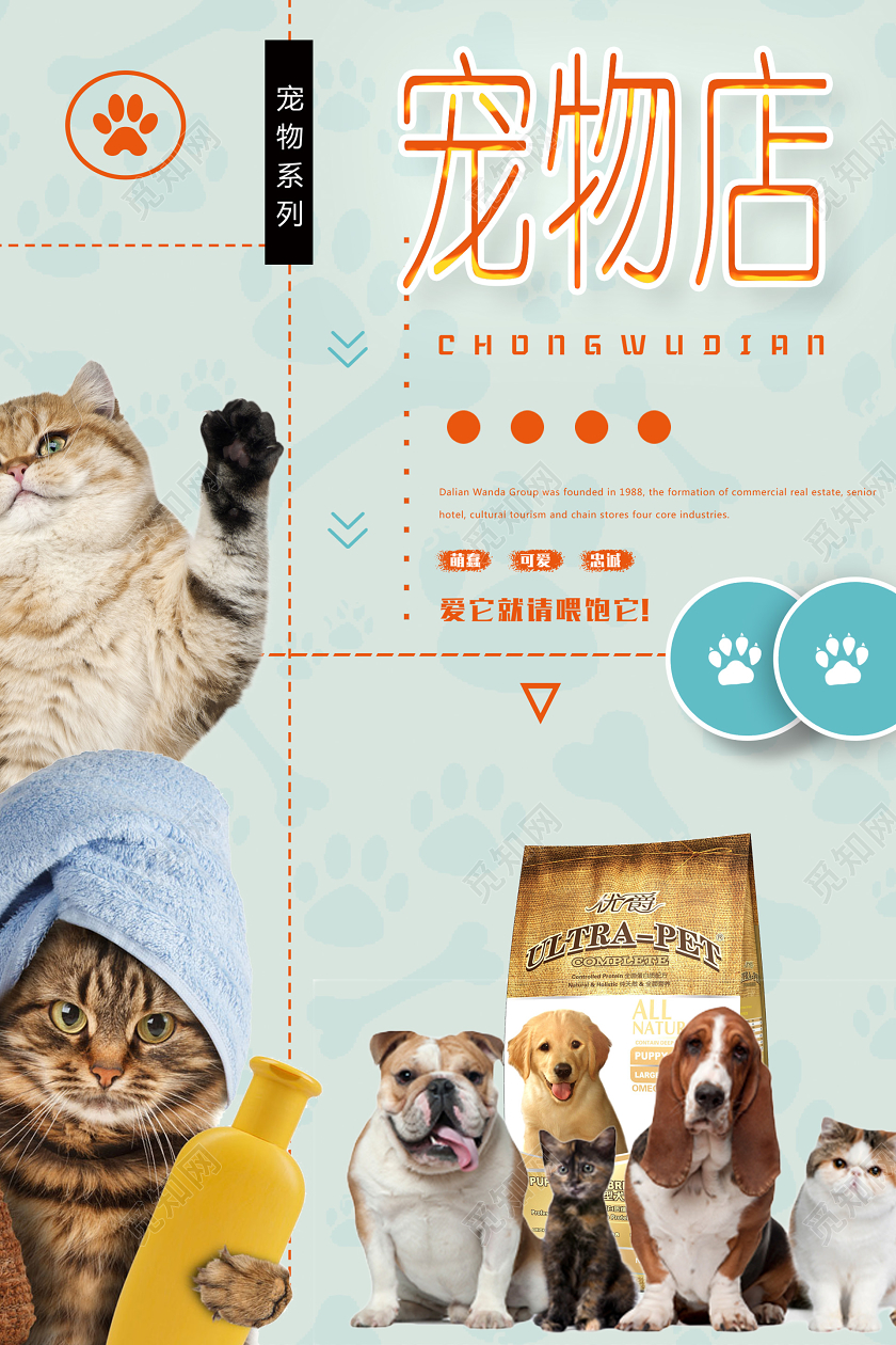 绿色插画宠物店海报