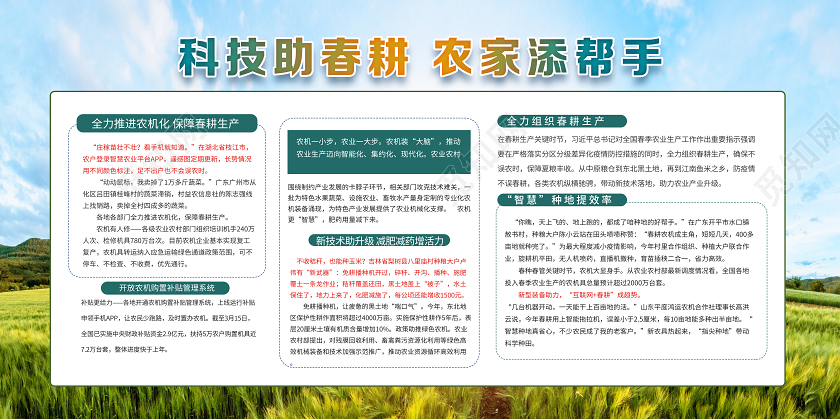 农业展板环保绿色绿色实景科技助春耕农家添帮手春耕播种春耕展板