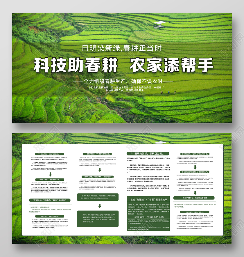 农业展板环保绿色绿色实景科技助春耕农家添帮手春耕播种春耕展板