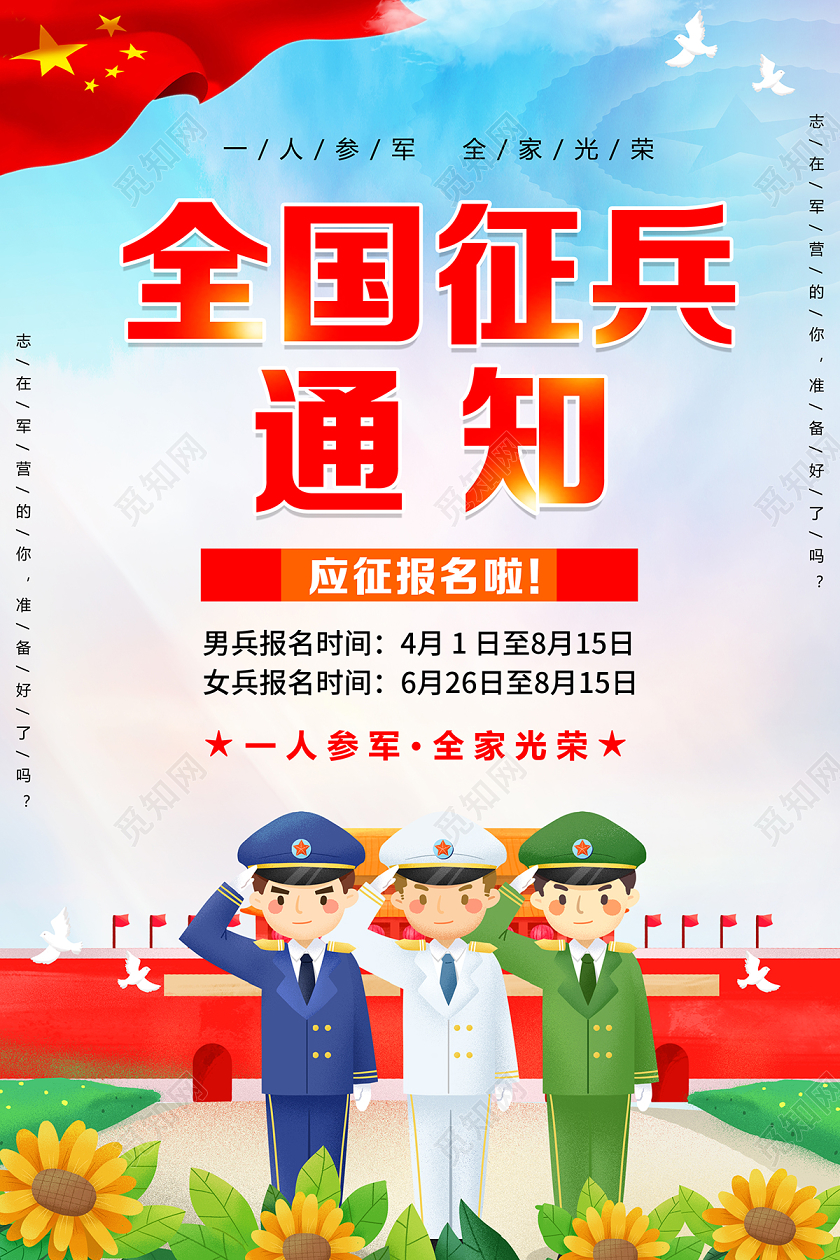 2020征兵全国征兵通知征兵宣传海报设计