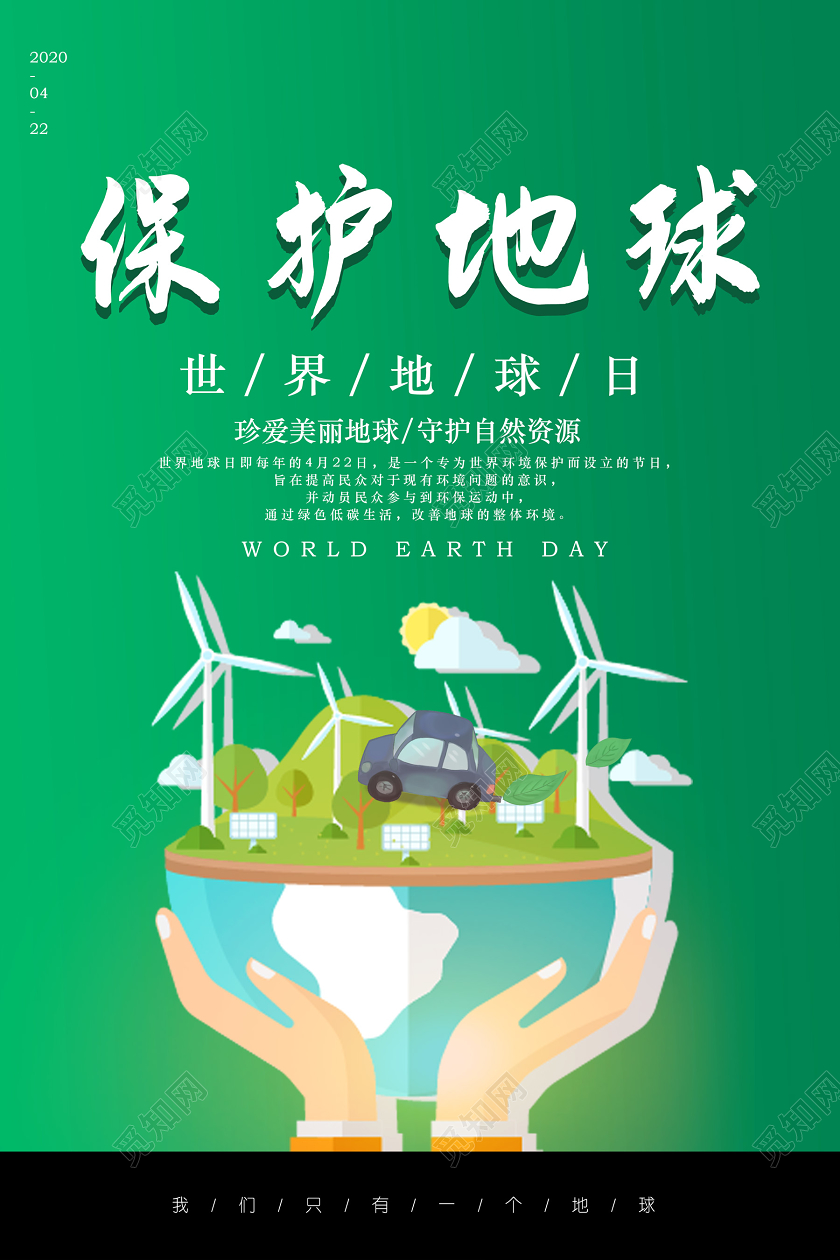 绿色创意个性世界地球日保护地球海报