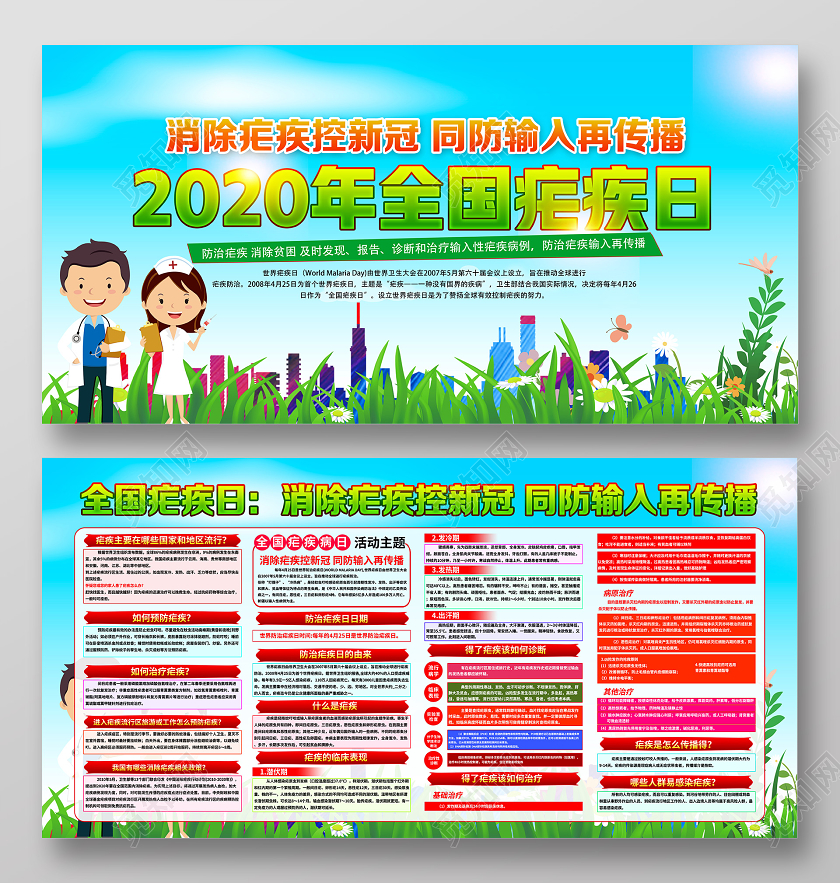 绿色卡通2020全国疟疾日展板