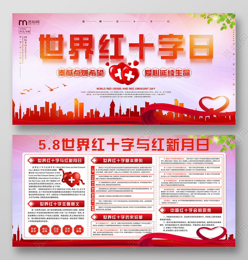 红色党建党政党课世界红十字日宣传双面展板