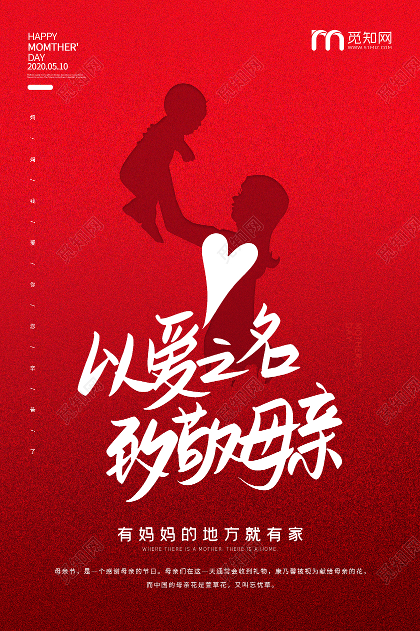 红色简约致敬母亲母亲节宣传海海报