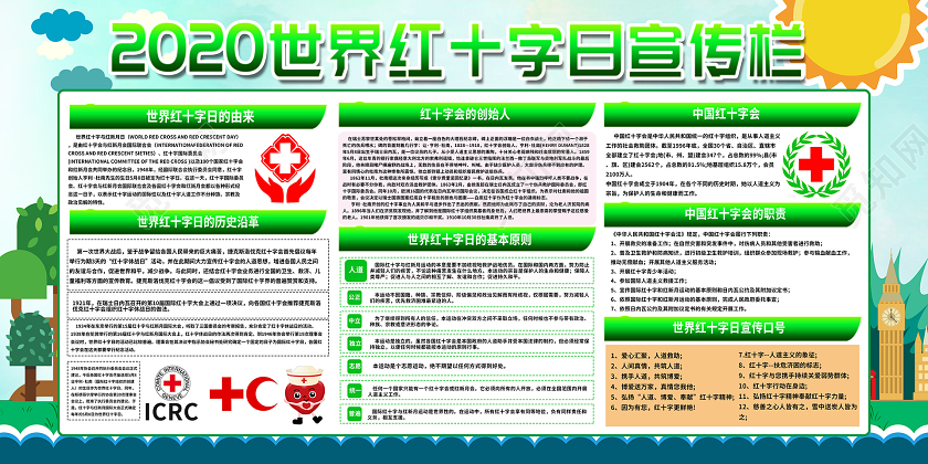 简约大气绿色卡通风世界红十字日宣传展板