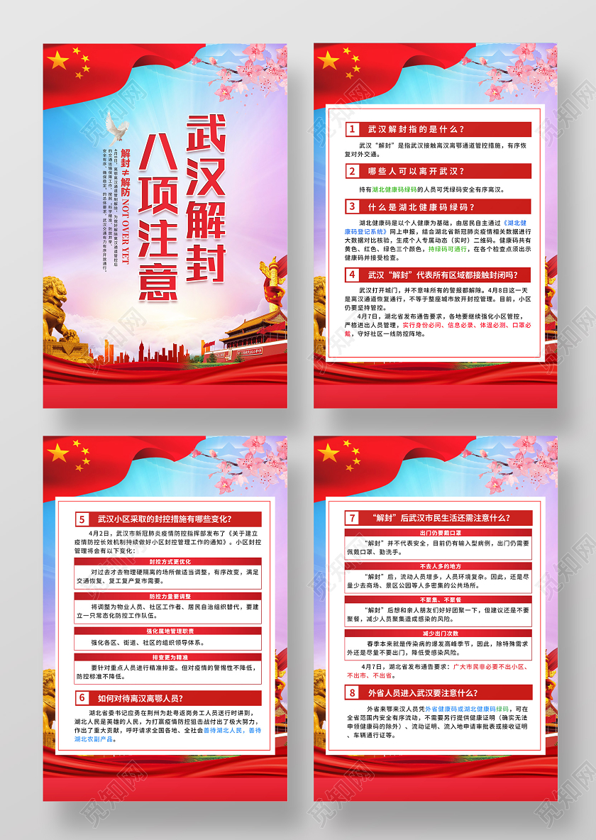 蓝色大气武汉解封八项注意党建党政党课海报武汉解封疫情防控