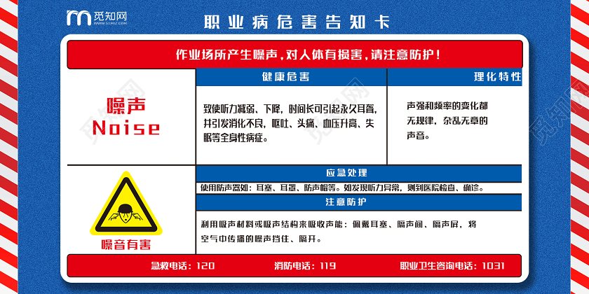 蓝色简约职业病危害告知卡展板