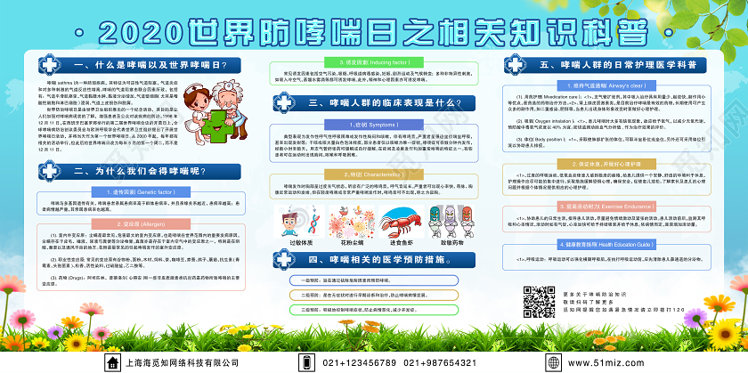 大气蓝色2020世界防哮喘日之相关知识科普宣传展板世界防治哮世界防治哮喘日