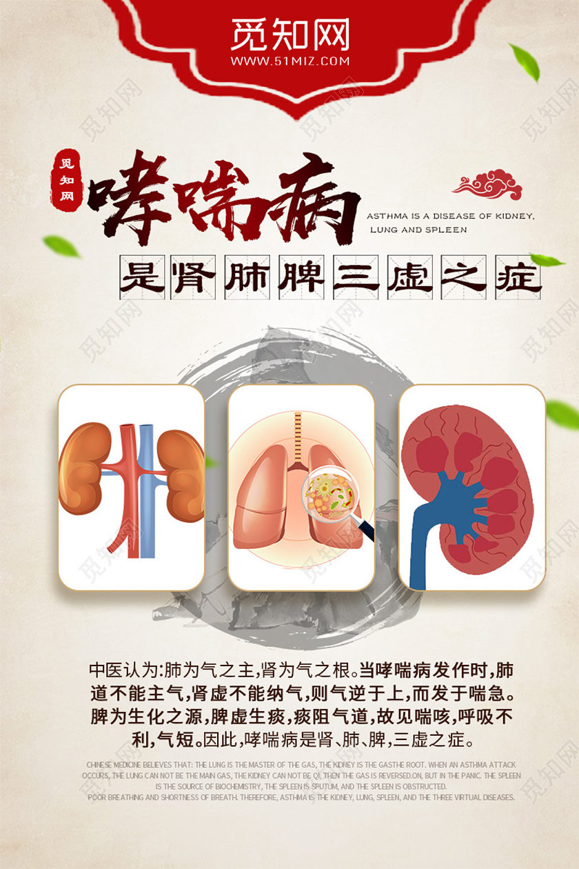红色中国风古风防治哮喘关爱健康哮喘病咳嗽肺海报宣传世界防治哮世界防治哮喘日