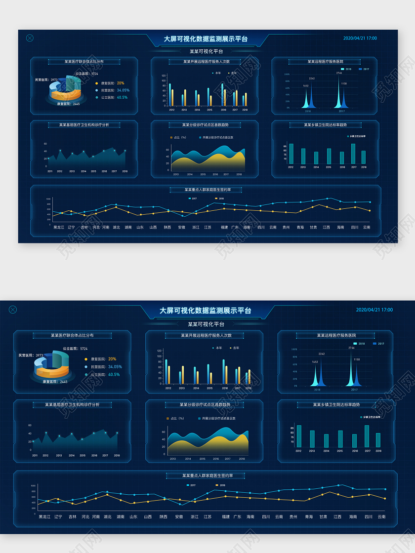 科技风蓝色大数据可视化数据监测展示平台ui界面