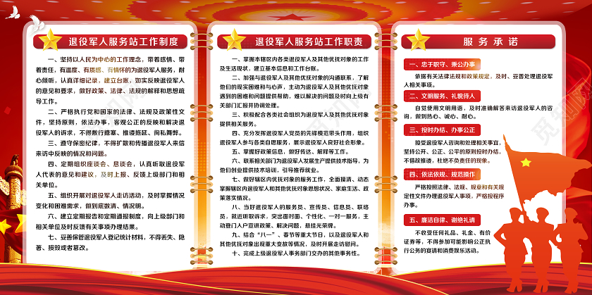 红色党建党政党课退役军人服务站工作制度宣传展板退役军人展板