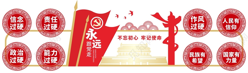 红色简约风永远跟党走不忘初心牢记使命党建文化墙