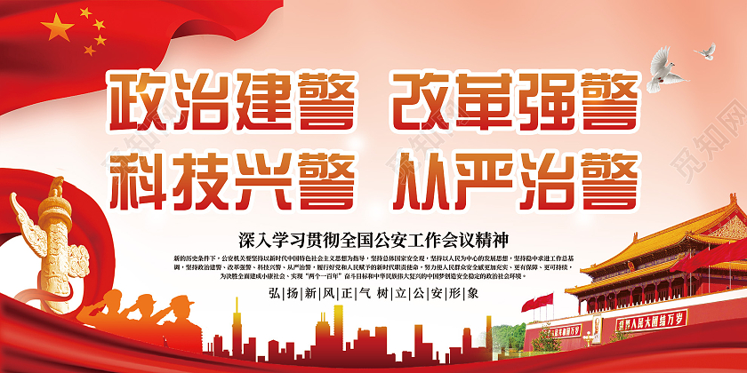 红色大气政治建警改革强警科技兴警从严治警展板警察展板公安局