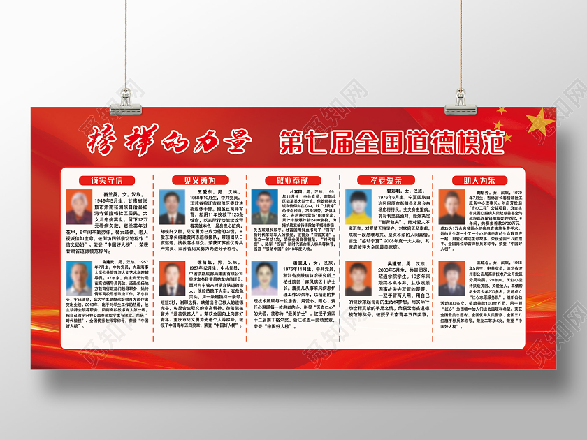 红色大气榜样的力量全国道德模范展板