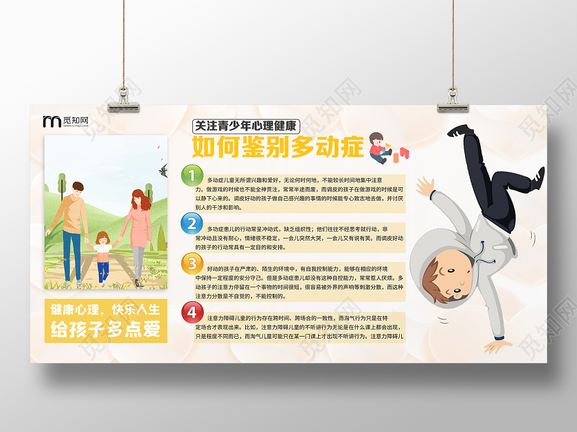 黄色卡通如何鉴别多动症科普展板