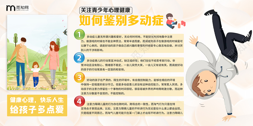 黄色卡通如何鉴别多动症科普展板